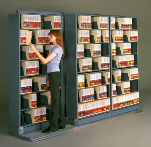 2-SPACESAVER SLIDING BI-FILE SHELVING  SIDE TRACK TRI-FILE STORAGE SHELVES