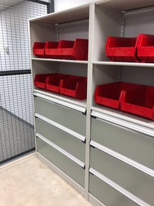 modular drawer storage units with bins