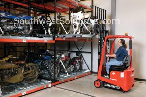 Efficient motorcycle storage Compact mobilized high density racks