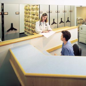 Securely store patient records in high density storage shelving